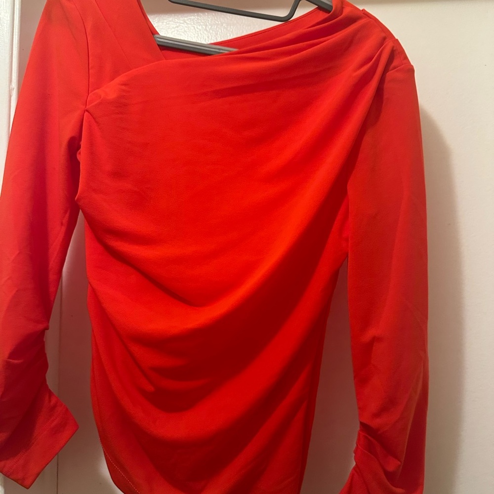 helmut Lang Asymmetrical Red Long Sleeve Top - size medium - Picture 2 of 5
